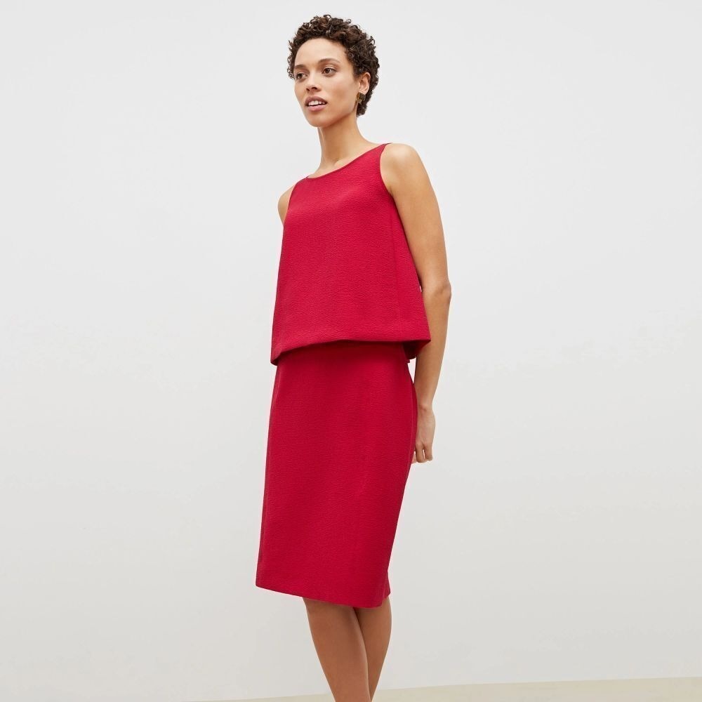Luisa Spagnoli Red Wool Blend Layered Dress Bow Size 46 Elegant Cocktail Dress